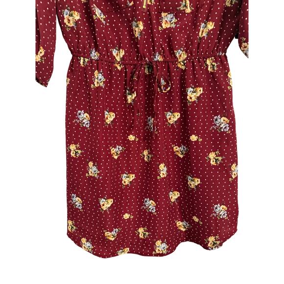 NWT Women's L Cottagecore Floral Polka Dot V Gold Zip Elastic Tie Waist Dress - Picture 3 of 10